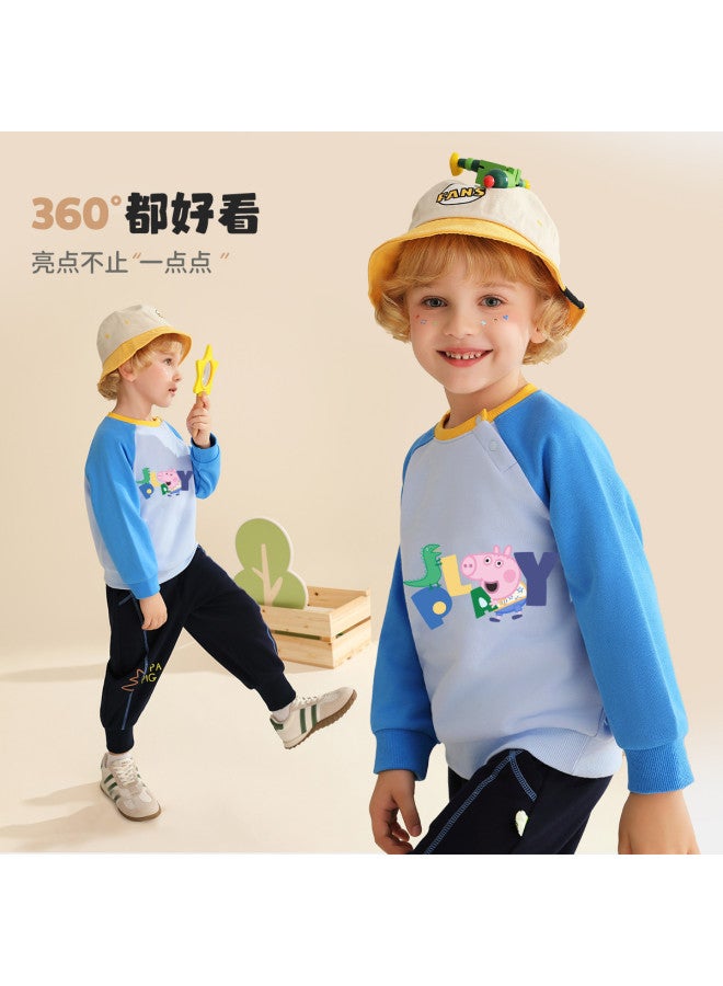 Peppa Pig spring Boys' Cotton Long-sleeve Hoodie Color-blocked Raglan Sleeve Pullover Infant Hooded Sweatshirt - Image 5