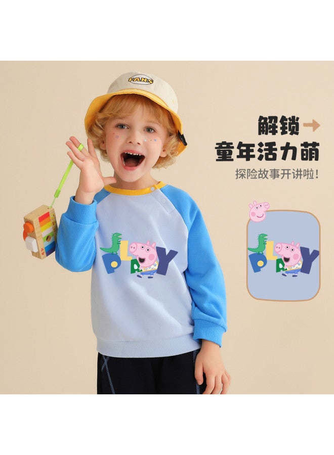 Peppa Pig spring Boys' Cotton Long-sleeve Hoodie Color-blocked Raglan Sleeve Pullover Infant Hooded Sweatshirt - Image 3