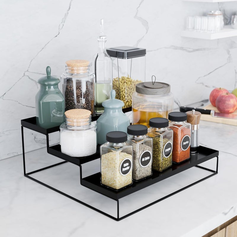 CHHAAP Kitchen 3-Tier Step Standing rack Kitchen Spice Bottle Rack Utensil Holder Food Storage Organizer for Cabinet Pantry Shelf Bathroom Rack (Black, Pack of 1, Iron, Step Shelf, Countertop) (NHSP) - Image 5