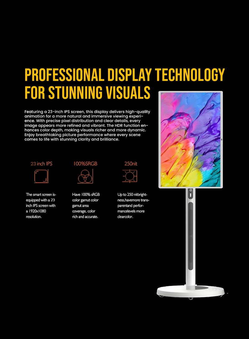 Crony TX32-1 32" White Smart Android 12 Touchscreen Display – 10-Point Multi-Touch, 48MP HD Camera, 8GB+128GB, 145000mAh Battery (8H Use) – Adjustable Stand with 20° Diagonal/45° Horizontal/90° Vertical Tilt & 20cm Height – HDMI/USB-C/Bluetooth/Dual-Band Wi-Fi – Electronic Whiteboard, Multi-Screen Co-Working, Cast Screen & iPhone/Android Support  - Image 3