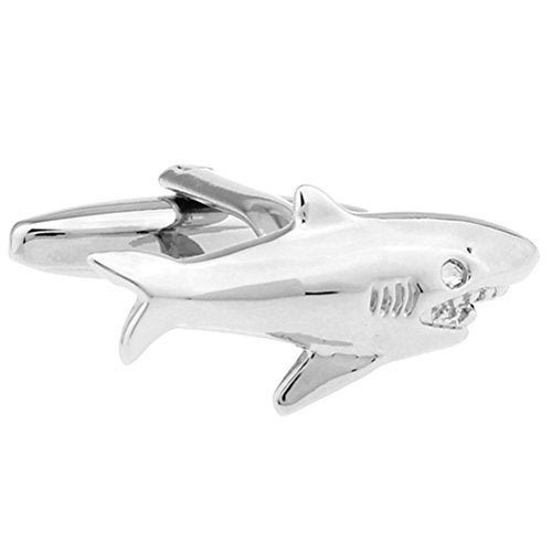 Vcufflinks Silver Shark Great White Beach Lifeguard Cufflinks Wedding Groom Cuff Links - Image 1