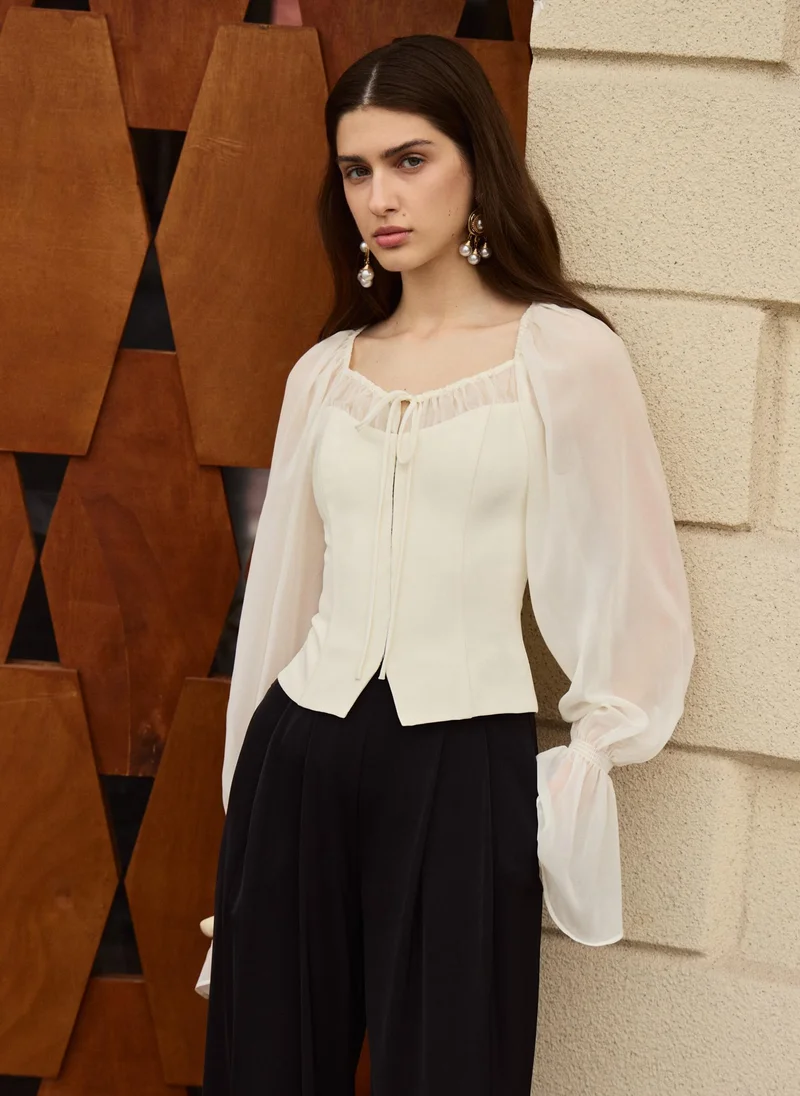 Lichi  Lightweight blouse with gathered bodice and matching ties for Women | Best Price UAE