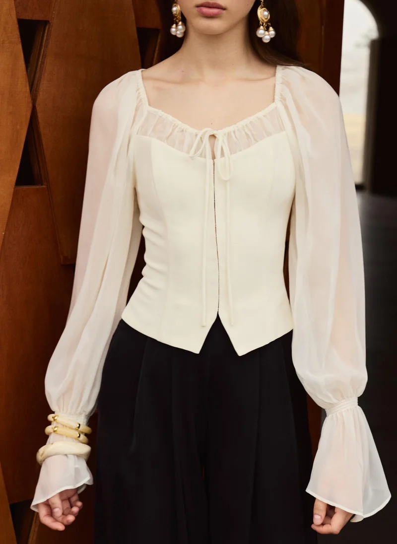 Lichi  Lightweight blouse with gathered bodice and matching ties for Women | Best Price UAE