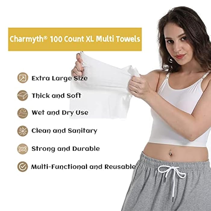 Charmyth Disposable Face Towels XL 100 Count - Extra Thick Soft Makeup Remover Wipes for Sensitive Skin Degradable Facial Cleansing Towels - Image 3