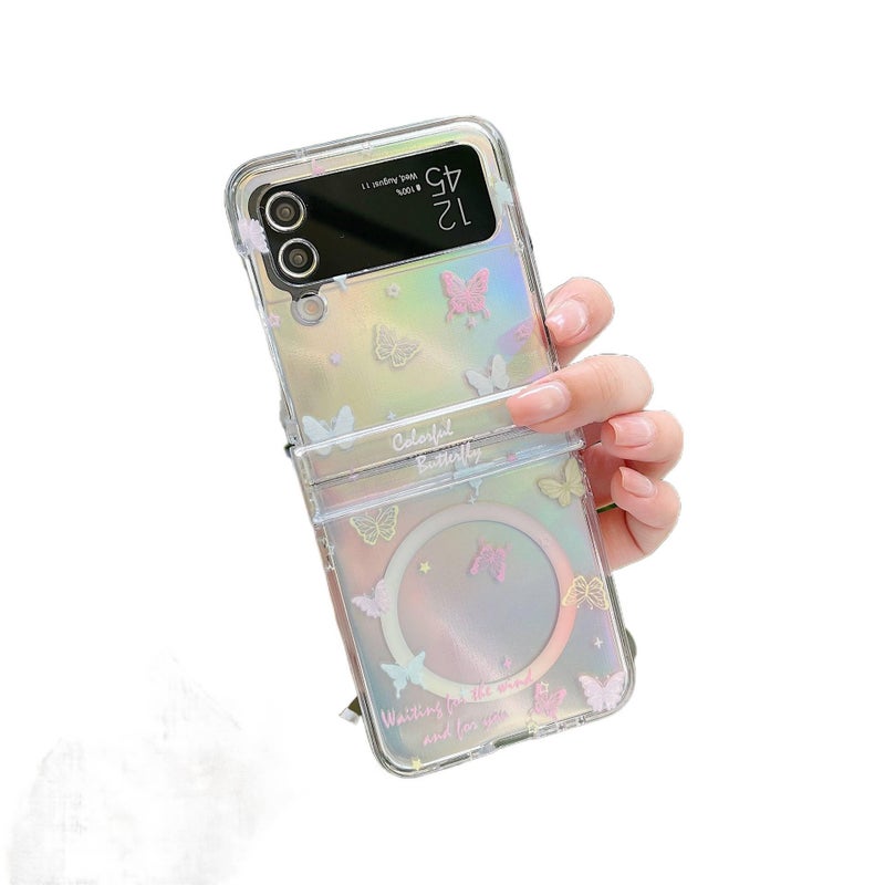 MagSafe Drop Protection PC Case for Samsung Galaxy Z Flip 4 with Laser Gradient Butterfly Pattern in Laser - Image 1