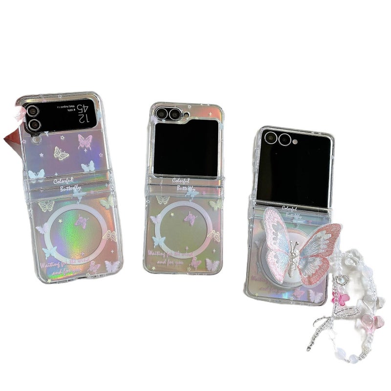MagSafe Drop Protection PC Case for Samsung Galaxy Z Flip 4 with Laser Gradient Butterfly Pattern in Laser - Image 3
