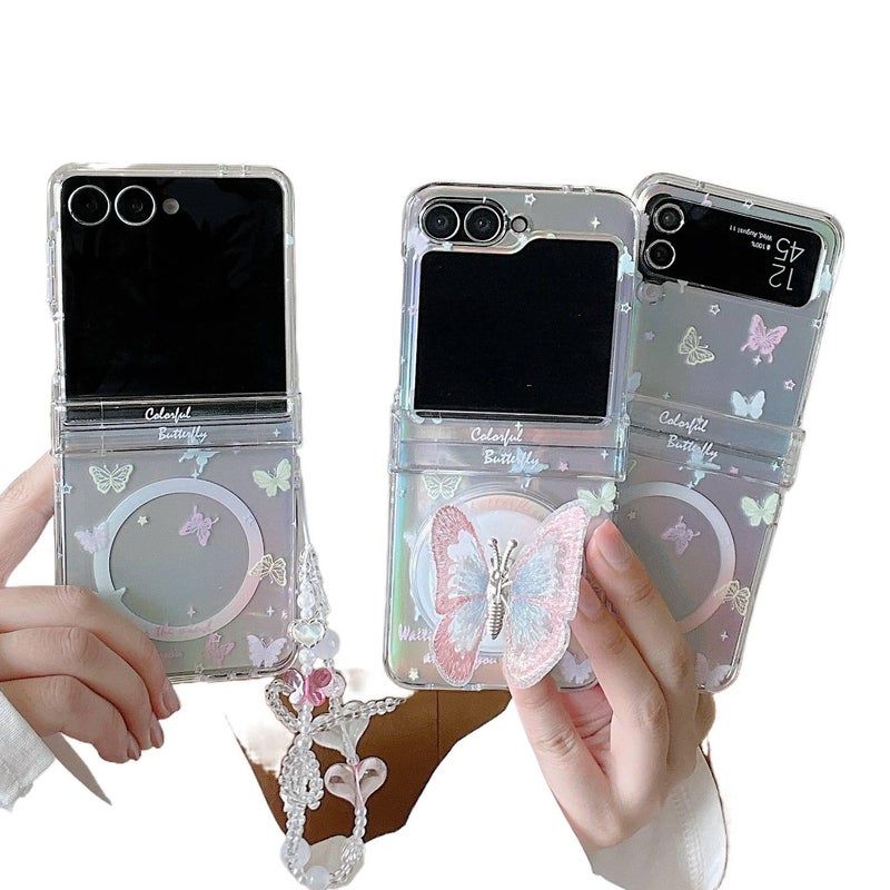 MagSafe Drop Protection PC Case for Samsung Galaxy Z Flip 4 with Laser Gradient Butterfly Pattern in Laser - Image 2