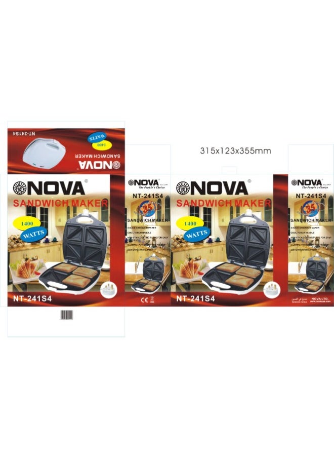NOVA 2-Slice Sandwich Maker Non-Stick Interchangeable Plates Adjustable Temperature with Power Indicator 