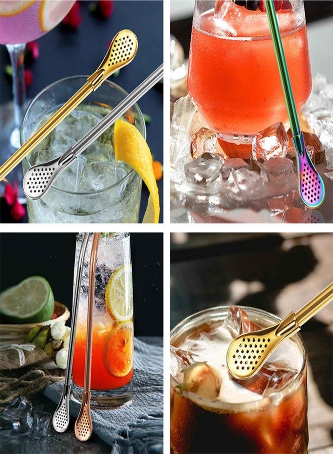 KINTEGOOD Stainless Steel Spoon Straws, 4-Piece Set with Filter, Reusable Drinking Straws with Cleaning Brush, Silver - Image 2