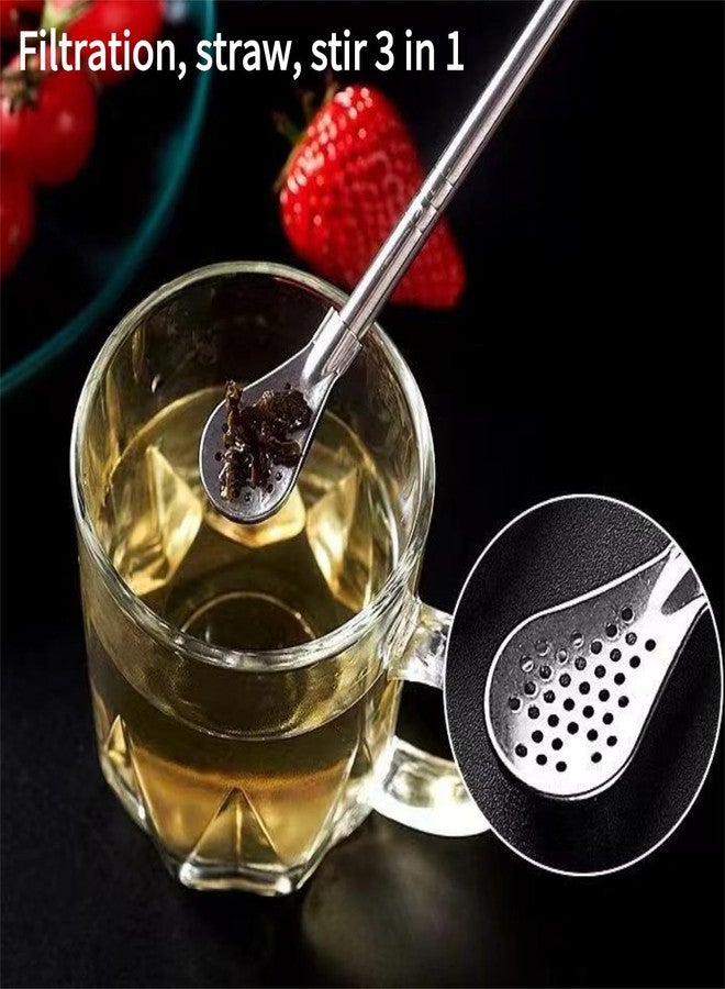 KINTEGOOD Stainless Steel Spoon Straws, 4-Piece Set with Filter, Reusable Drinking Straws with Cleaning Brush, Silver - Image 3