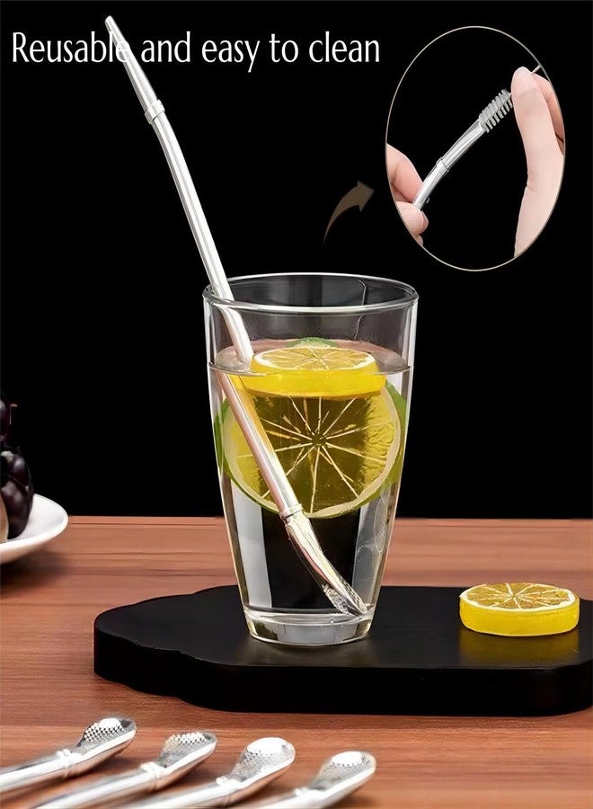 KINTEGOOD Stainless Steel Spoon Straws, 4-Piece Set with Filter, Reusable Drinking Straws with Cleaning Brush, Silver - Image 4