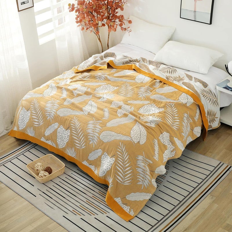 LUTBM Boho Throw Blanket for Bed 100% Cotton Ultra Soft Rustic Quilt Fall Blanket Floral Printed Farmhouse Decor Bed Blankets,80"×90" All Season Rustic Throw for Sofa Couch Chair - Image 2
