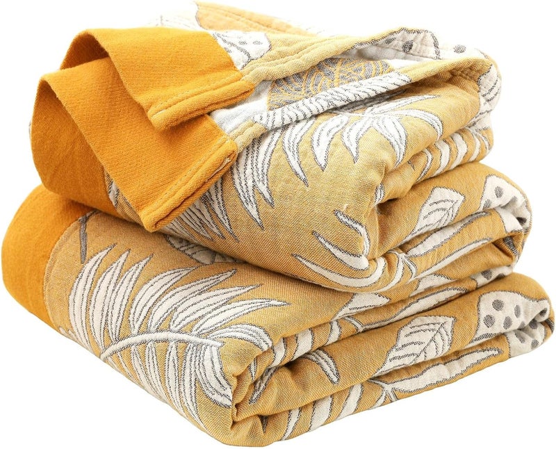 LUTBM Boho Throw Blanket for Bed 100% Cotton Ultra Soft Rustic Quilt Fall Blanket Floral Printed Farmhouse Decor Bed Blankets,80"×90" All Season Rustic Throw for Sofa Couch Chair - Image 1