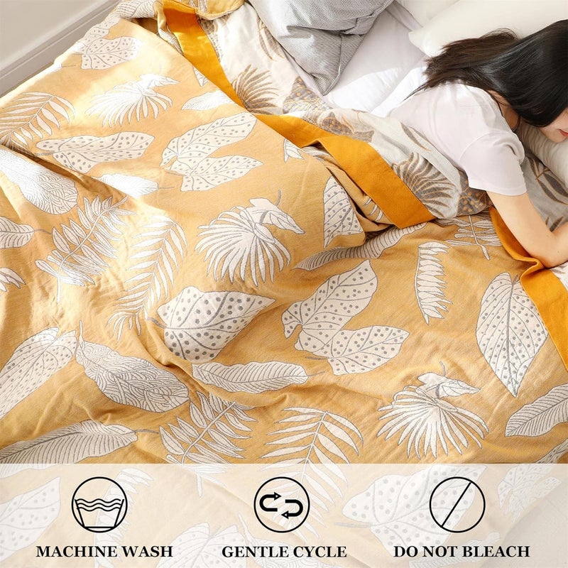 LUTBM Boho Throw Blanket for Bed 100% Cotton Ultra Soft Rustic Quilt Fall Blanket Floral Printed Farmhouse Decor Bed Blankets,80"×90" All Season Rustic Throw for Sofa Couch Chair - Image 4