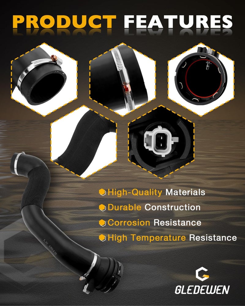 Gledewen أنبوب مخرج مبرد التيربو، HC3Z-6F073-B، متوافق مع فورد F250 F350 سوبر ديوتي 2017 2018 2019 بمحرك 6.7 لتر باورستروك، أنبوب مبرد التيربو، أنبوب سحب الهواء من الجانب البارد مع مستشعر - Image 4
