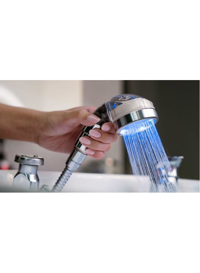 s socila Socila Professional Salon Led Shower Head Auto Color Changing with Aluminium Ring, for Shampoo Bowl, High Pressure, Water Filtering by Stones - Image 1