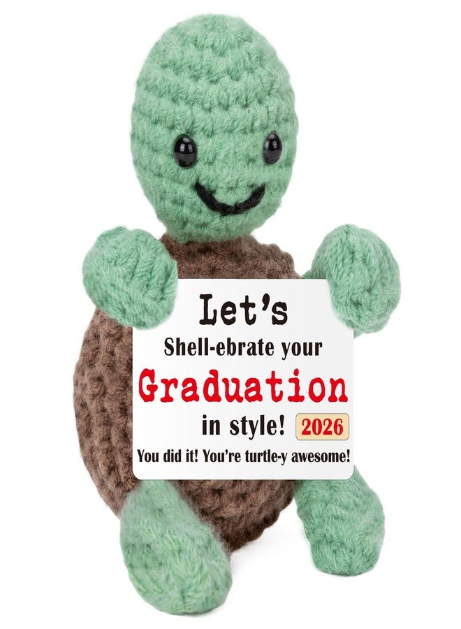 WELLBANEE Mini Turtle Graduation Gifts for Her Him 2026, Handmade Crochet Graduation Decorations for College High Middle Elementary School Preschool Student, Emotional Positive Graduate Turtle - Image 1