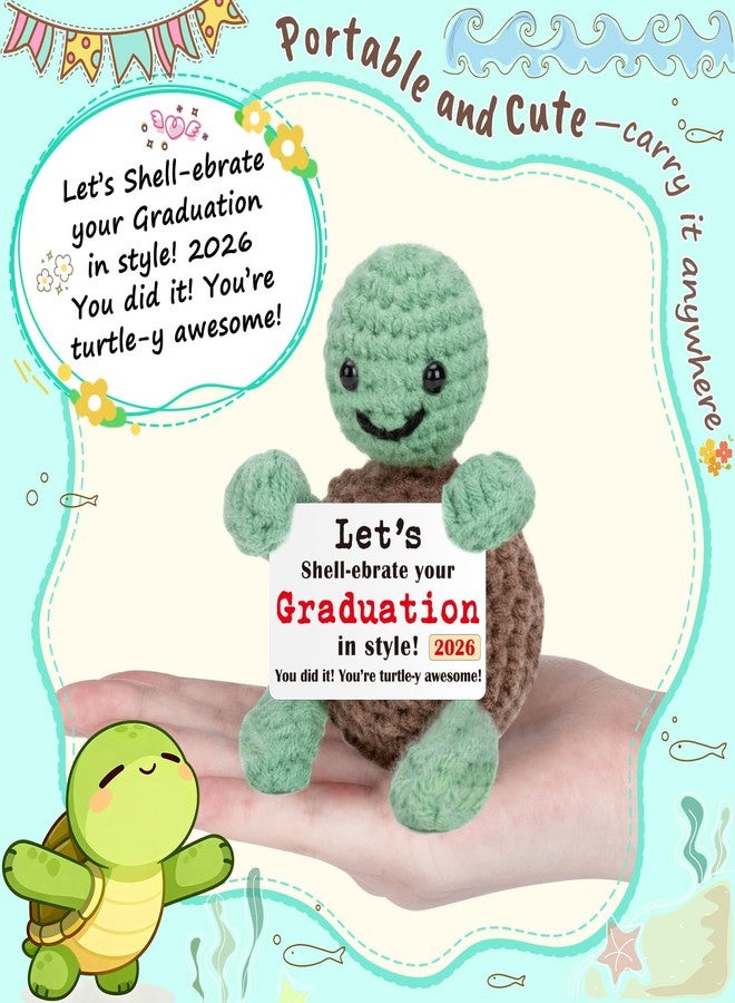 WELLBANEE Mini Turtle Graduation Gifts for Her Him 2026, Handmade Crochet Graduation Decorations for College High Middle Elementary School Preschool Student, Emotional Positive Graduate Turtle - Image 2