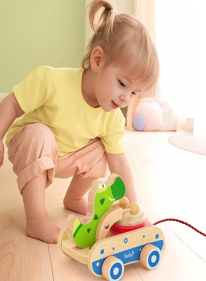 Boby Baby Gift Wooden Toddler Pull Toy, Crocodile Drum Tapping Children's Toy, Baby dragging and Learning to Walk, Rope Traction Rope Crawling for Toddlers Ages 1+ - Image 2