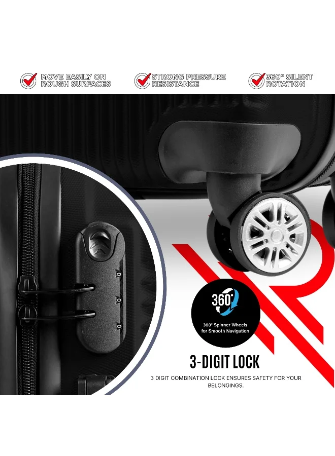 ريفلكشين حقيبة سفر بعجلات صامتة مقاس  بوصة من مادة  معتمدة من شركات الطيران، خفيفة الوزن، سوداء
