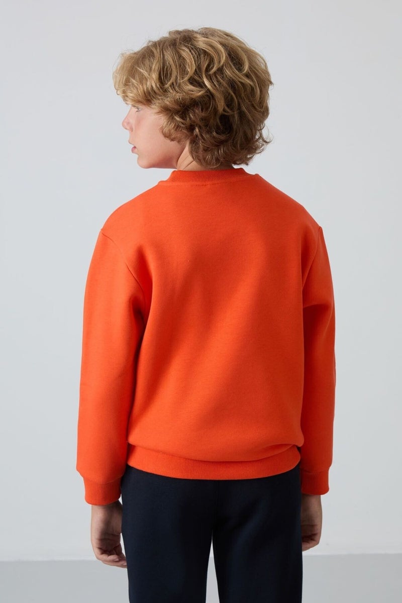 Tommy Life Orange Cotton Thick Fluffy Soft Texture Standard Fit Embroidered Boy's Sweatshirt - 11232  - Image 5