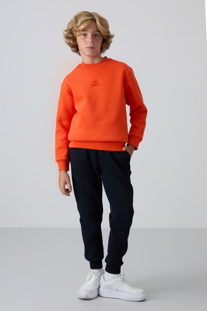Tommy Life Orange Cotton Thick Fluffy Soft Texture Standard Fit Embroidered Boy's Sweatshirt - 11232  - Image 2
