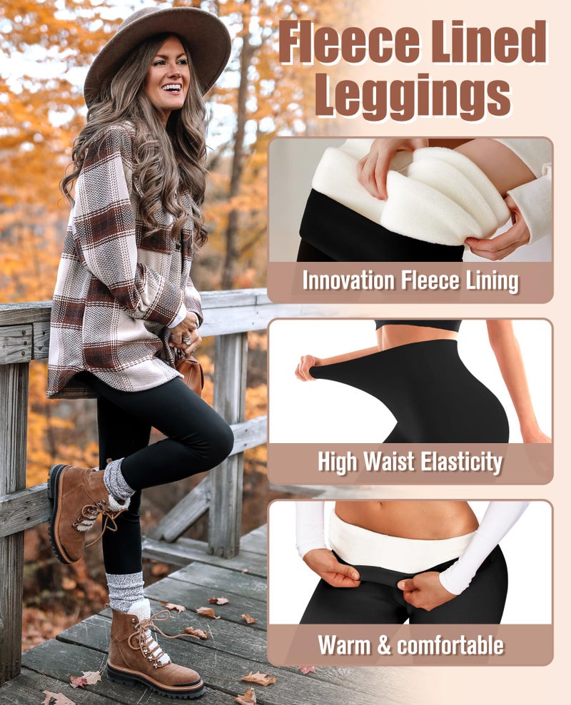 Bluemaple Fleece Lined Leggings Women High Waisted Tummy Control Thermal Warm Workout Hiking Yoga Pants for Cold Winter - Image 4