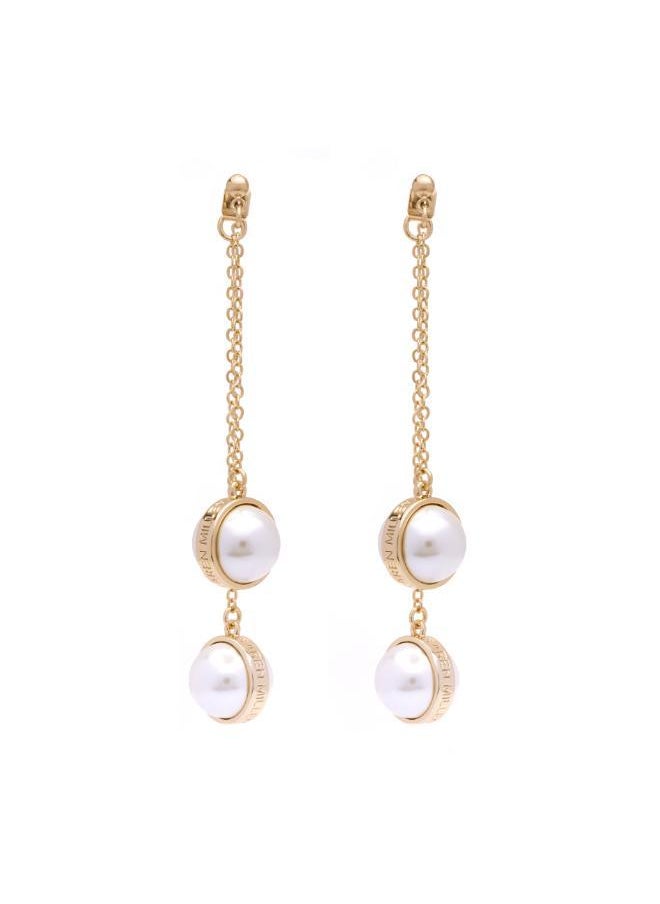 Karen Millen - Logo Pearl Double Drop Earrings - Image 1