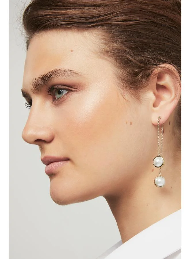 Karen Millen Logo Pearl Double Drop Earrings