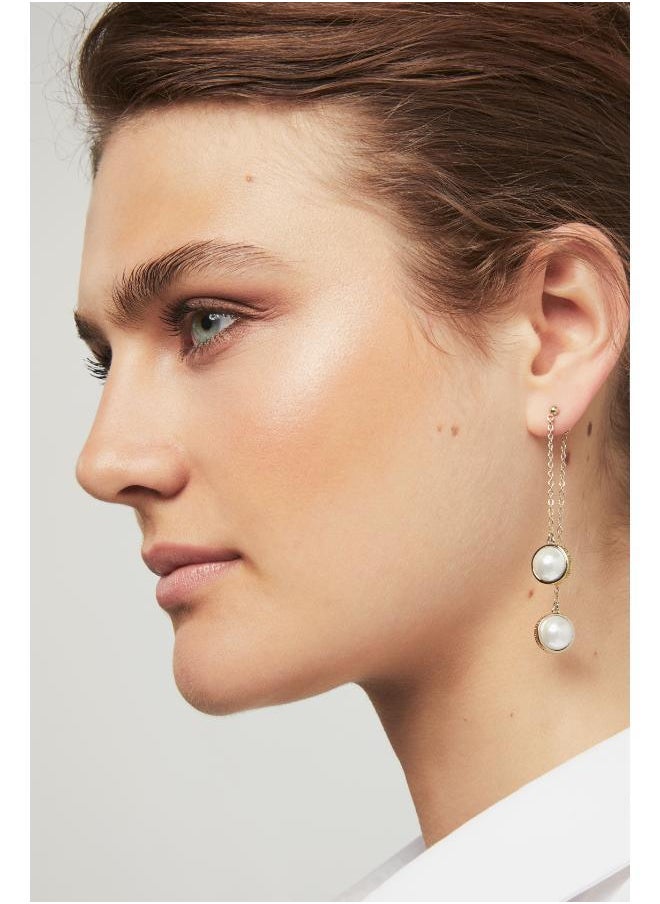 Karen Millen - Logo Pearl Double Drop Earrings - Image 1