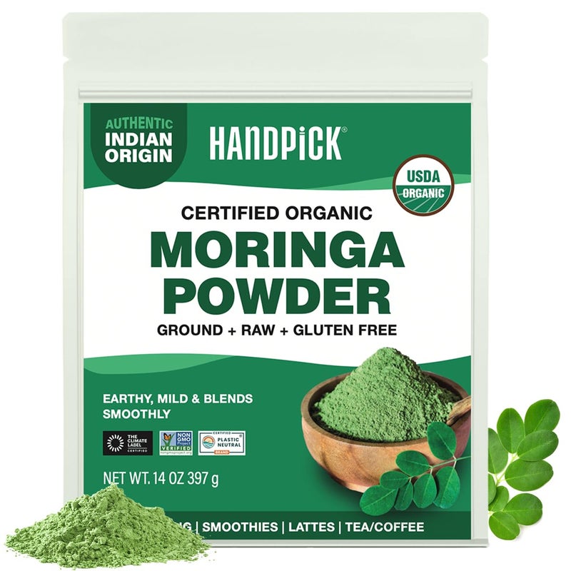 HANDPICK USDA Organic Moringa Powder 397g14oz Pure Moringa Oleifera Leaf Powder  Authentic Indian Origin  Gluten Free NonGMO  Perfect for Smoothies Drinks Tea  Recipes - Image 3