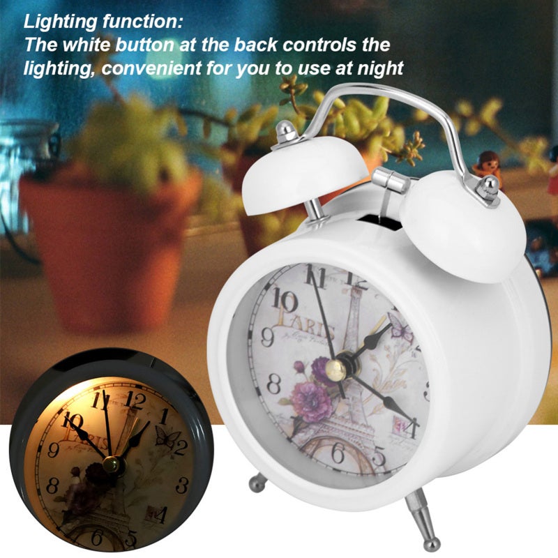 Eiffel Mini Metal Digital Alarm Clock Mute with Lights Twinkling Bell for Bedroom Student White - Image 5