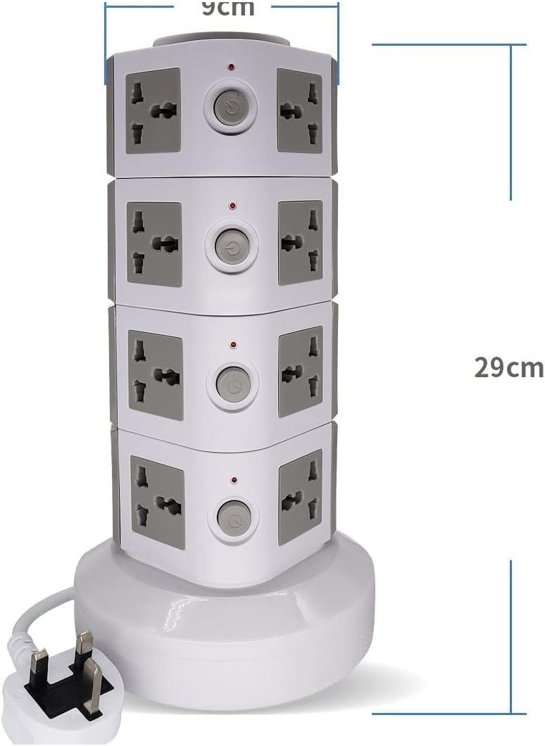 JAJEEK Universal Vertical Tower Power Strip – Multi-Socket (110V-250V) with 2 USB Ports, Electric Charging Station Surge Protector, 4 Layers, Suitable for Any Country  - Image 1