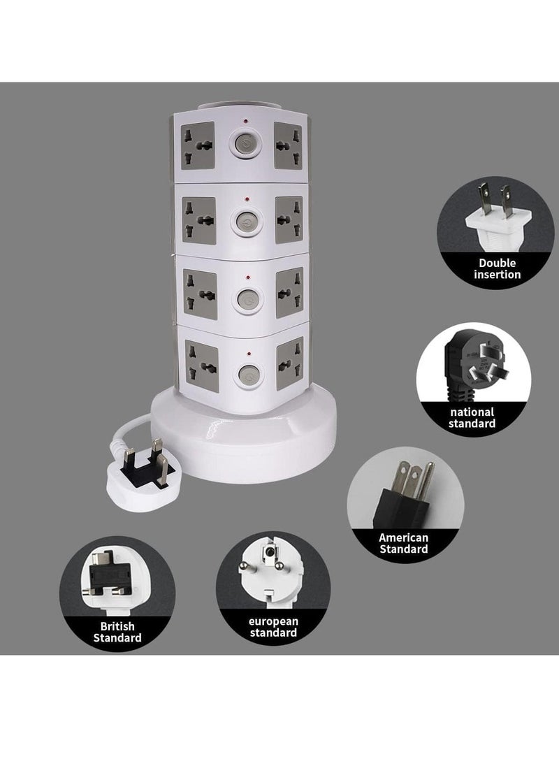 JAJEEK Universal Vertical Tower Power Strip – Multi-Socket (110V-250V) with 2 USB Ports, Electric Charging Station Surge Protector, 4 Layers, Suitable for Any Country  - Image 3