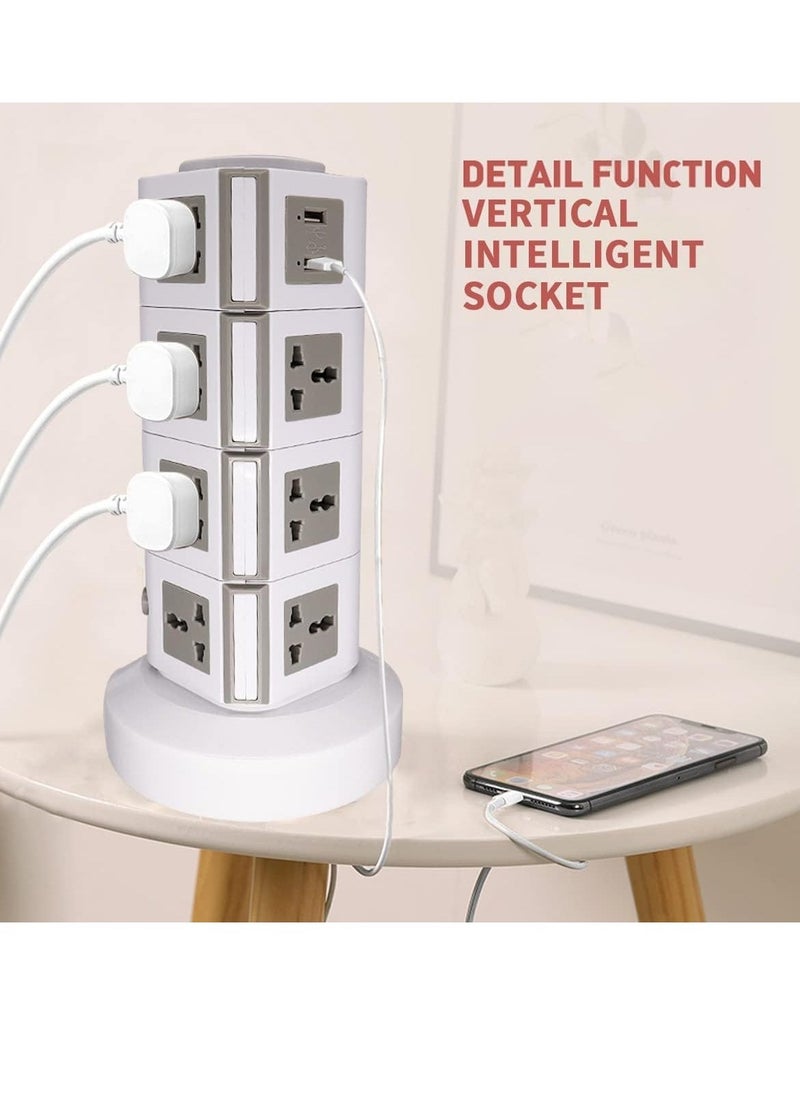 JAJEEK Universal Vertical Tower Power Strip – Multi-Socket (110V-250V) with 2 USB Ports, Electric Charging Station Surge Protector, 4 Layers, Suitable for Any Country  - Image 4