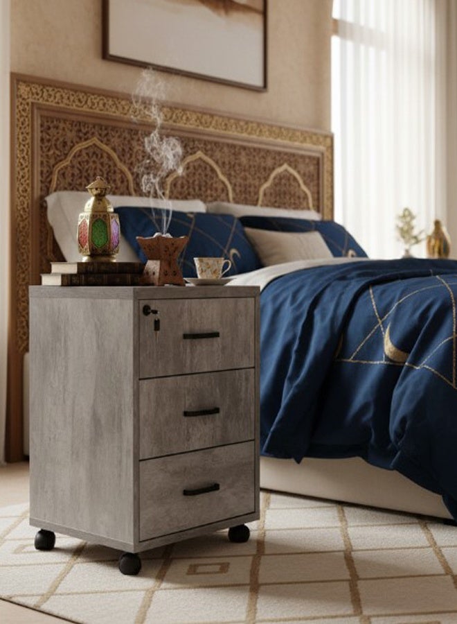 Living Modern Bedside Table Wooden Nightstand With 3 Drawers - Image 5