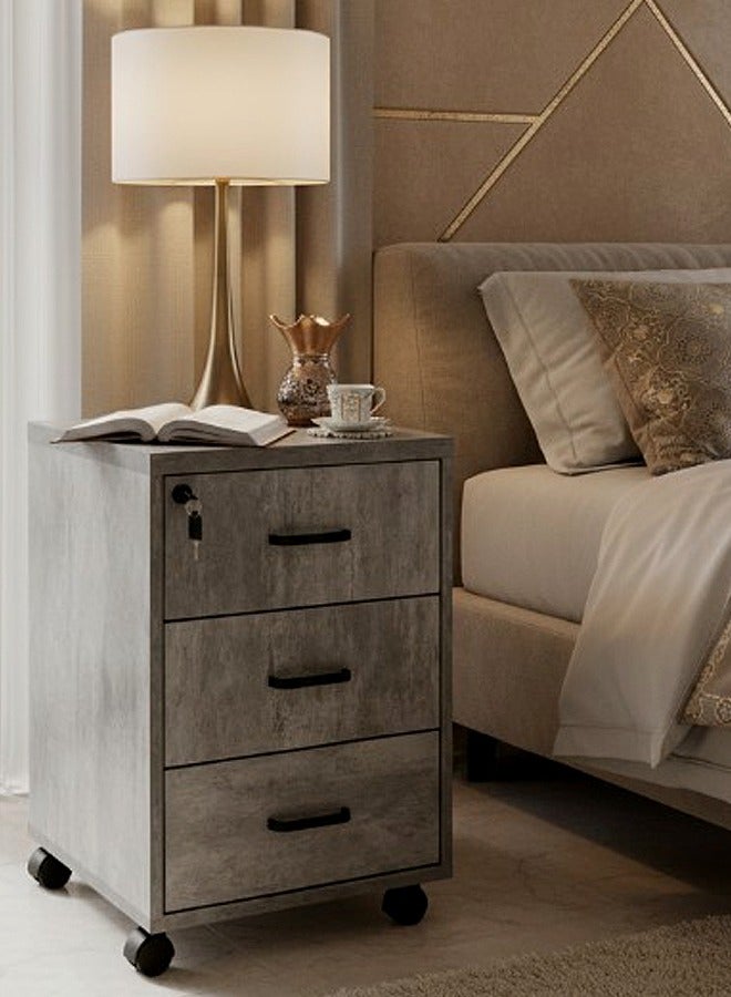 Living Modern Bedside Table Wooden Nightstand With 3 Drawers - Image 2