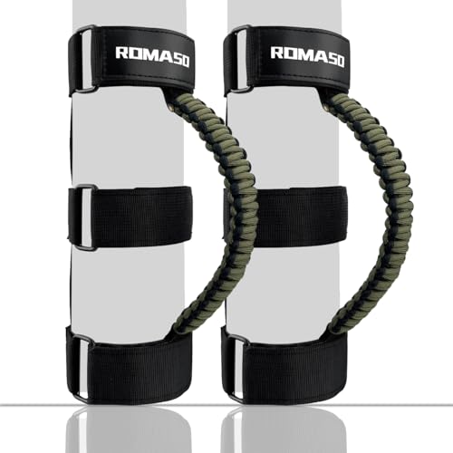 ROMASO Grab Handles for Jeep Wrangler,Roll Bar Grab Handles for Jeep Wrangler YJ TJ JK JL&Gladiator JT 1986-2025,Paracord Grip Handles,Black/Olive,Pack of 2 - Image 1