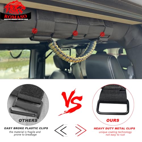 ROMASO Grab Handles for Jeep Wrangler,Roll Bar Grab Handles for Jeep Wrangler YJ TJ JK JL&Gladiator JT 1986-2025,Paracord Grip Handles,Black/Olive,Pack of 2 - Image 4
