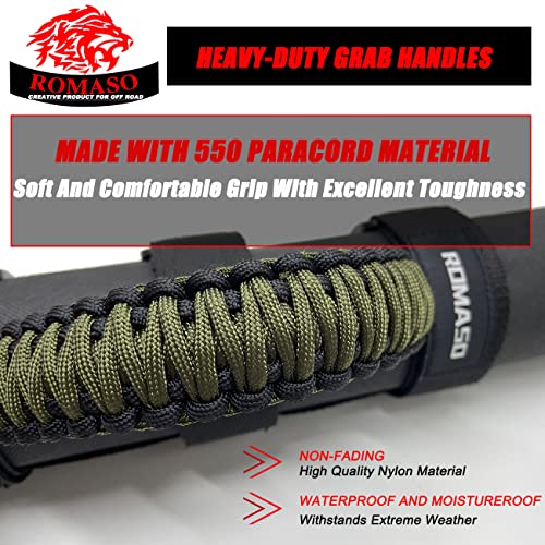 ROMASO Grab Handles for Jeep Wrangler,Roll Bar Grab Handles for Jeep Wrangler YJ TJ JK JL&Gladiator JT 1986-2025,Paracord Grip Handles,Black/Olive,Pack of 2 - Image 3