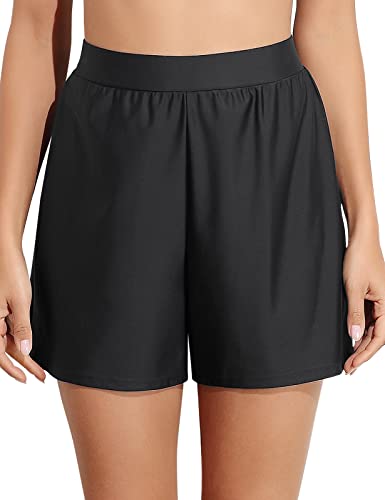 Septangle Bottoms for Women Quick-Dry Stretch Gym Shorts UPF 50+ Plus Size Boyshorts with Liner, US 18, Black - Image 1