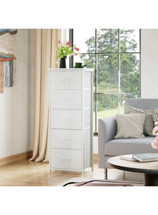 ACPLAY Tall 5-Drawer Fabric Dresser – Space-Saving Storage Tower with Wood Top & Sturdy Steel Frame – Lightweight Organizer for Bedroom, Closet, Hallway or Entryway - Image 4