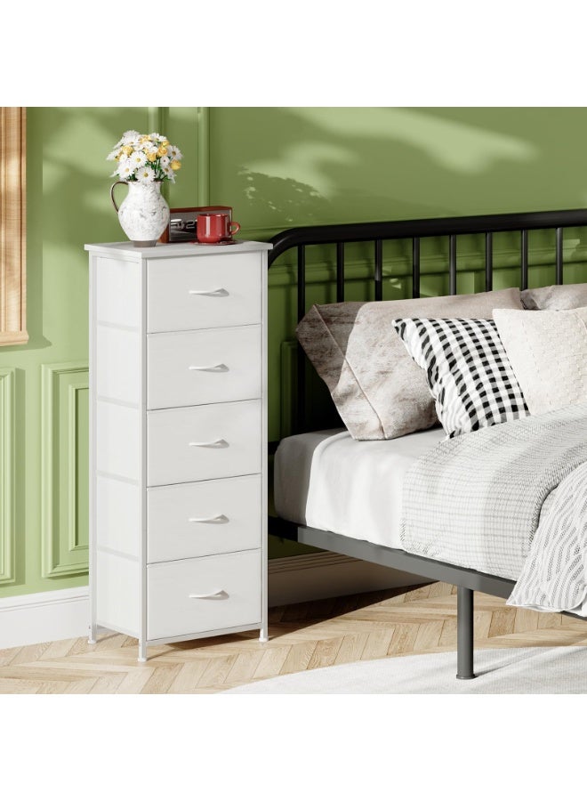ACPLAY Tall 5-Drawer Fabric Dresser – Space-Saving Storage Tower with Wood Top & Sturdy Steel Frame – Lightweight Organizer for Bedroom, Closet, Hallway or Entryway - Image 2