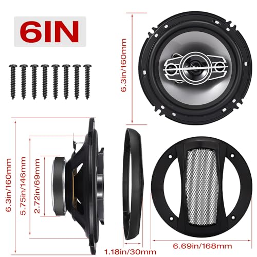 Suacopzar 6" 4-Way Dome Tweeters Coaxial Car Speakers, 350 Watts Car Audio Speakers with PEI Dome Tweeters, 4 Ohm Vehicle Coaxial Speaker for Universal Car Stereo Speaker Replacement (Pair) - Image 3