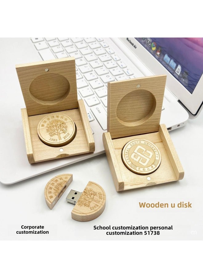 Generic Wooden School Badge U Disk School Company Creative Gifts Office Meeting Business Gifts Large Capacity USB 32g-Color:Maple Single U Disk-Capacity:8GB  - Image 2