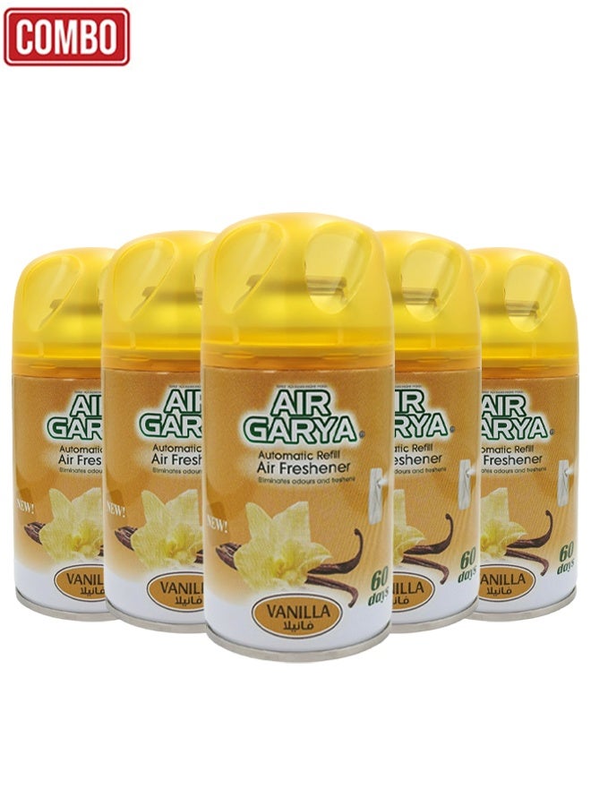 Automatic Air Freshener Refill Spray Vanilla Scent 250ml Each Pack of 5 Continuous Fragrance Refill for Automatic Air Freshener Machine Suitable for Office Home Toilet Hotel Commercial Indoor Odor Control - Image 1