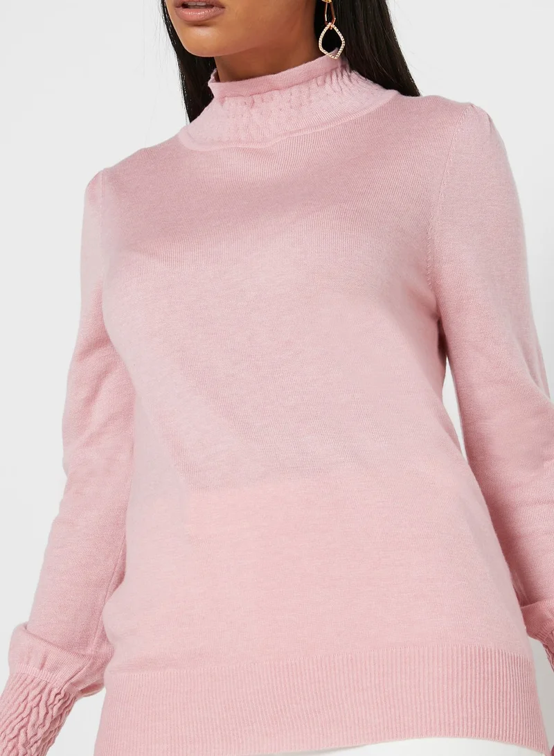 Khizana Ruffle Trim High Neck Sweater