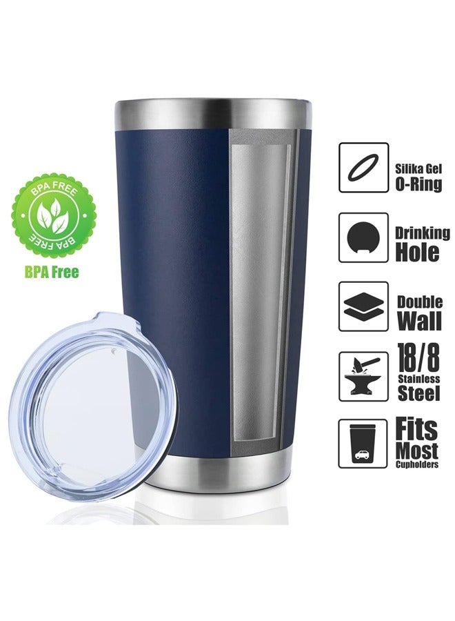 20oz Tumbler Bulk Stainless Steel Vacuum Insulated Tumblers with Lid Double Wall Travel Mug Durable Powder Coated Coffee Cup, Suitable for Ice Drinks and Hot Beverage (Dark blue， 1pack)  - Image 2