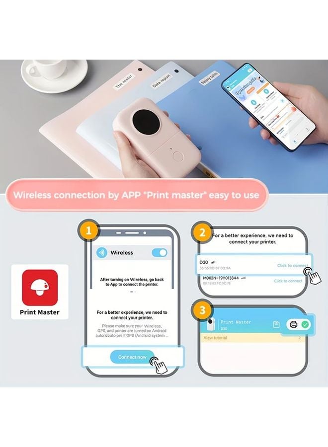 Pink D30 Mini Label Maker Portable Wireless Rechargeable With Multiple Templates - Image 2