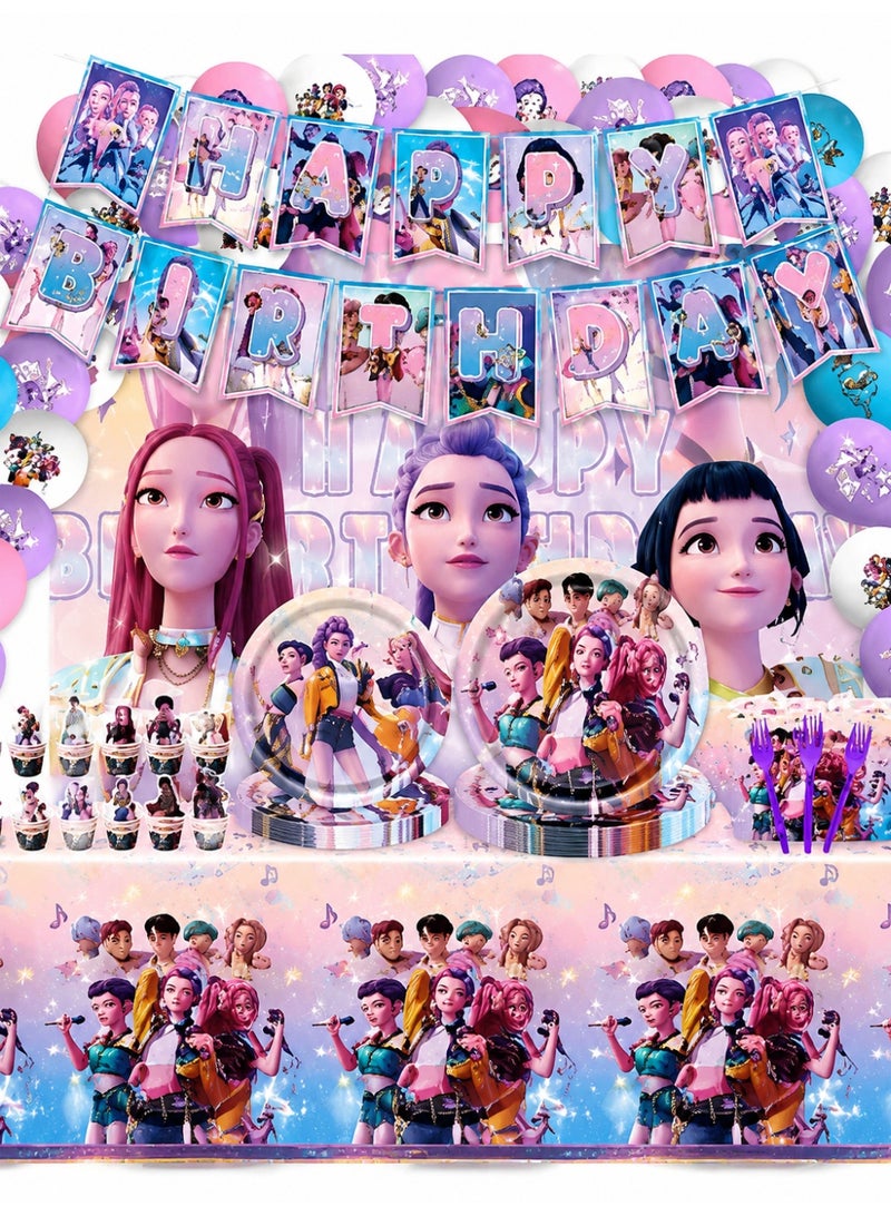 Prime Choice زينة حفلة عيد ميلاد صيادي الشياطين Kpop للأولاد، أدوات مائدة للفتيات لـ 10 ضيوف - Image 2